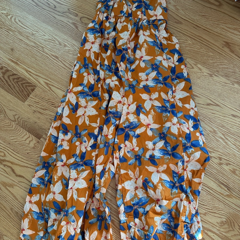 Free People Floral Women's Wideleg Jumpsuit in Orange and Blue